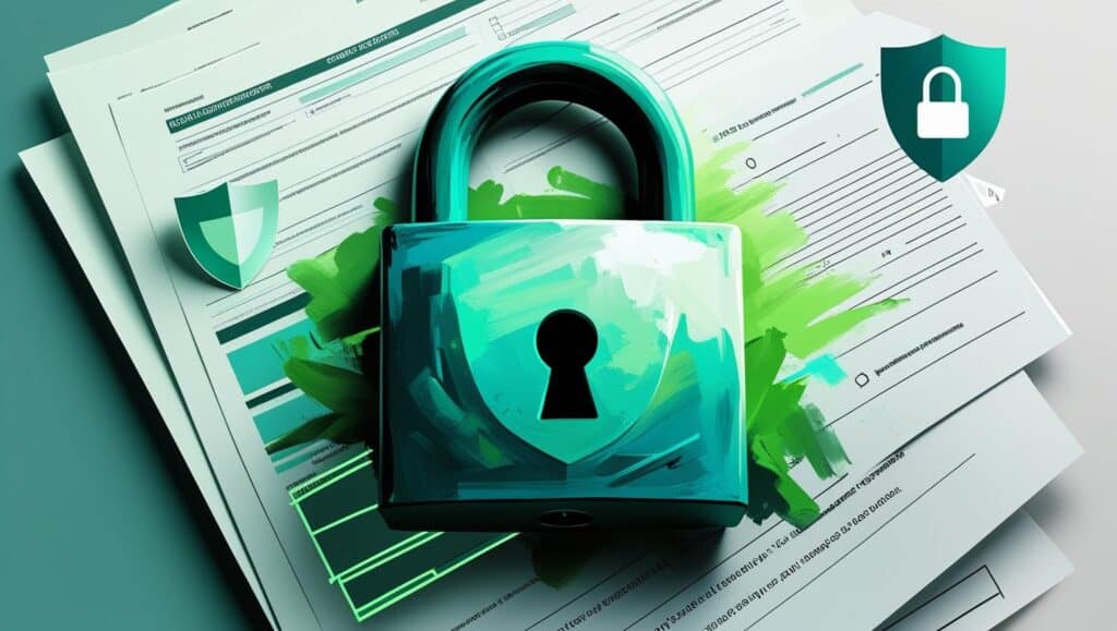 Tibnature politique de confidentialité A stylized image of a closed padlock over digital documents, symbolizing personal data protection.